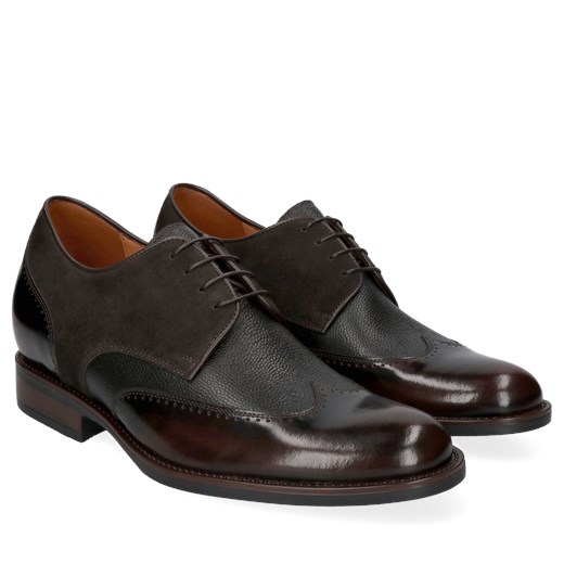 Brązowe buty podwyższające ze skóry +7 cm, Conhpol, CH6394-01 Conhpol 38 Konopka Shoes