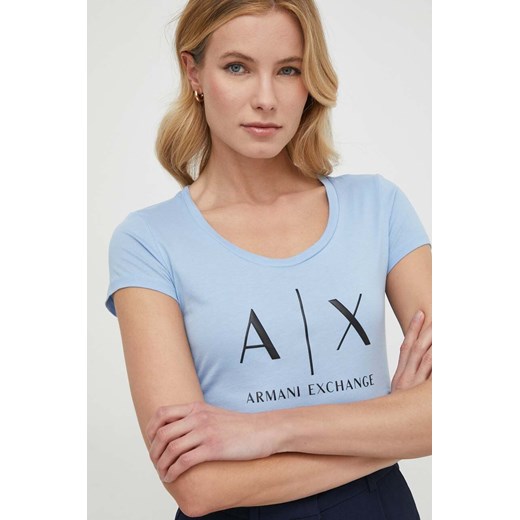 Armani Exchange t-shirt bawełniany damski kolor turkusowy 8NYT70 YJ16Z NOS ze sklepu ANSWEAR.com w kategorii Bluzki damskie - zdjęcie 169735275