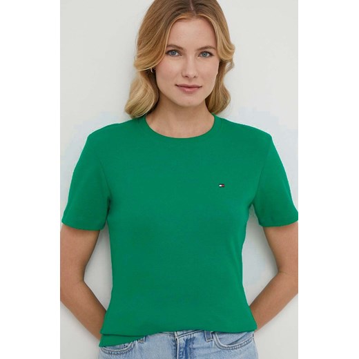 Tommy Hilfiger t-shirt bawełniany damski kolor zielony WW0WW40587 ze sklepu ANSWEAR.com w kategorii Bluzki damskie - zdjęcie 169736128