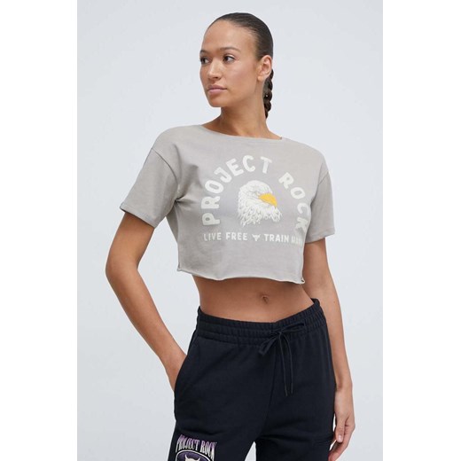 Under Armour t-shirt treningowy Project Rock kolor beżowy odkryte plecy Under Armour XS ANSWEAR.com
