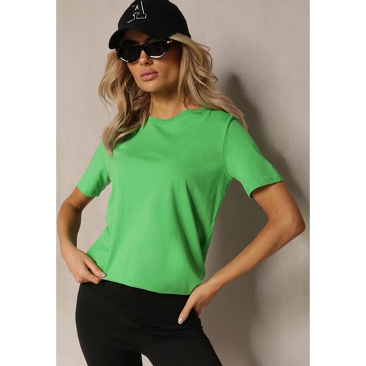 Zielony Bawełniany T-shirt o Klasycznym Kroju z Okrągłym Dekoltem Berdiana ze sklepu Renee odzież w kategorii Bluzki damskie - zdjęcie 169741639