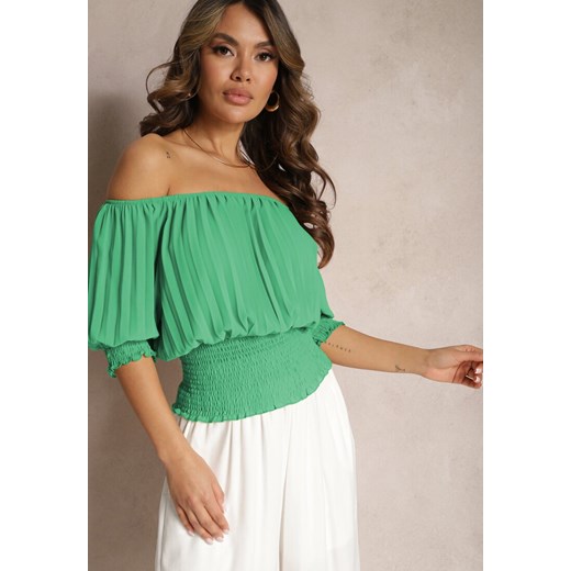 Zielona Bluzka Hiszpanka z Marszczeniami Nuinama ze sklepu Renee odzież w kategorii Bluzki damskie - zdjęcie 169741887