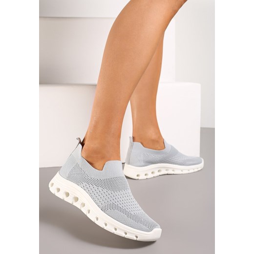 Szare Buty Sportowe ze Skarpetkową Cholewką do Kostki Eirona ze sklepu born2be.pl w kategorii Buty sportowe damskie - zdjęcie 169745716