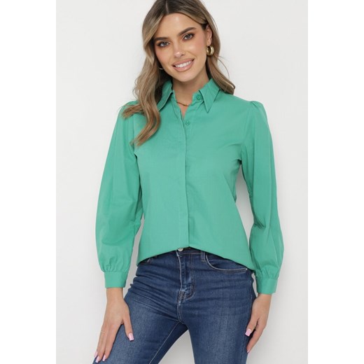 Zielona Bawełniana Koszula Klasyczna z Mankietami Echoa ze sklepu Born2be Odzież w kategorii Koszule damskie - zdjęcie 169746437