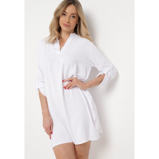 Biała Sukienka Koszulowa o Rozkloszowanym Fasonie Neoriana ze sklepu Born2be Odzież w kategorii Sukienki - zdjęcie 169746895