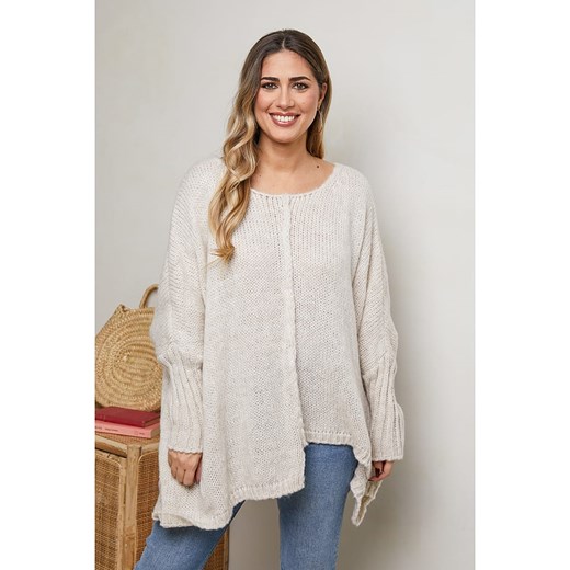 Beżowy sweter damski Plus Size Company z okrągłym dekoltem 