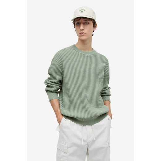 H & M - Sweter w prążki Loose Fit - Zielony H & M XL H&M