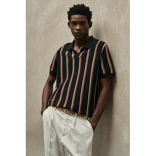 H & M - Dzianinowy top polo Regular Fit - Czarny ze sklepu H&M w kategorii T-shirty męskie - zdjęcie 169749005