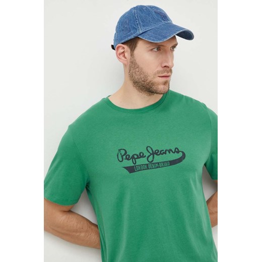 Pepe Jeans t-shirt bawełniany męski kolor zielony z nadrukiem ze sklepu ANSWEAR.com w kategorii T-shirty męskie - zdjęcie 169750319