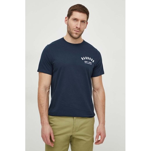 Barbour t-shirt bawełniany męski kolor granatowy z nadrukiem ze sklepu ANSWEAR.com w kategorii T-shirty męskie - zdjęcie 169750355