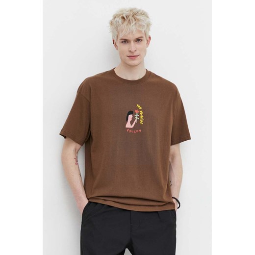 T-shirt męski brązowy Volcom bawełniany 