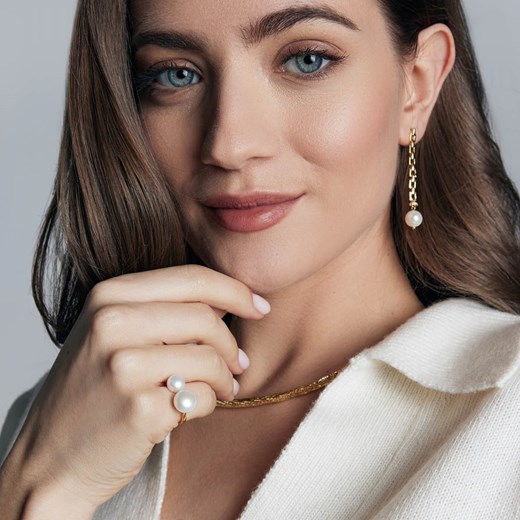 Pierścionek srebrny pozłacany z perłami - Pearls Pearls - Biżuteria Yes One Size YES.pl