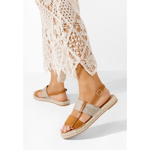 Sandały damskie Zapatos z klamrą beżowe z tkaniny 