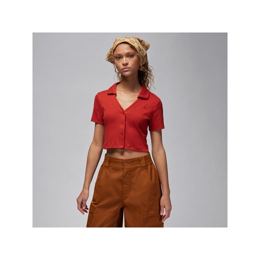 Damska dzianinowa koszulka z krótkim rękawem Jordan - Czerwony ze sklepu Nike poland w kategorii Bluzki damskie - zdjęcie 169754697