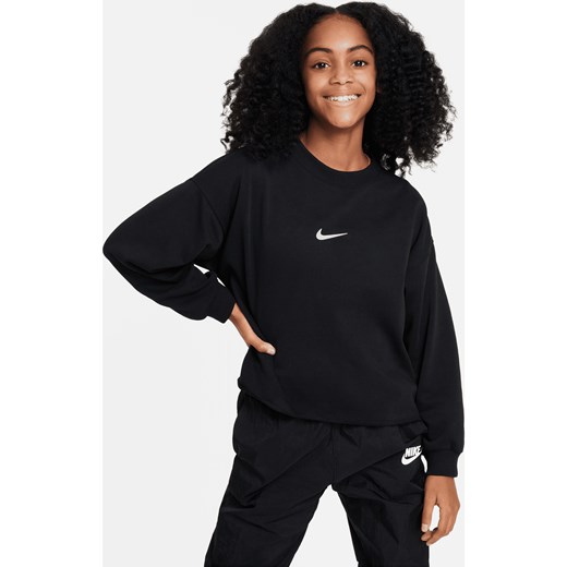 Bluza dresowa z półokrągłym dekoltem dla dużych dzieci (dziewcząt) Dri-FIT Nike Sportswear - Czerń ze sklepu Nike poland w kategorii Bluzy dziewczęce - zdjęcie 169754708