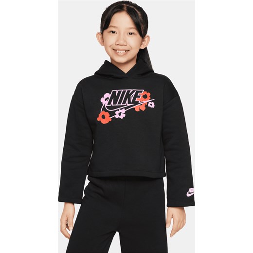 Bluza z kapturem i nadrukiem dla małych dzieci Nike Floral Fleece - Czerń ze sklepu Nike poland w kategorii Bluzy dziewczęce - zdjęcie 169754858
