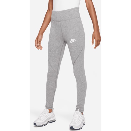 Legginsy z wysokim stanem dla dużych dzieci (dziewcząt) Nike Sportswear Favorites - Szary ze sklepu Nike poland w kategorii Spodnie dziewczęce - zdjęcie 169755616