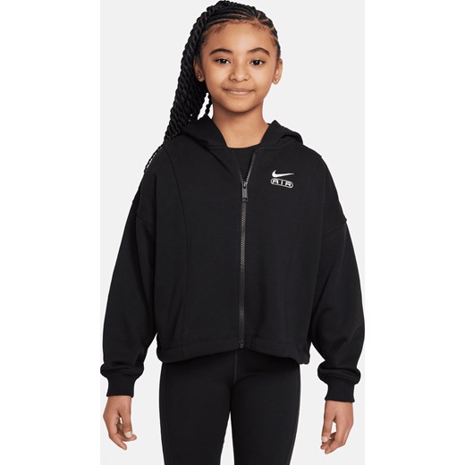 Dziewczęca bluza z kapturem i zamkiem na całej długości z dzianiny dresowej Nike Air - Czerń ze sklepu Nike poland w kategorii Bluzy dziewczęce - zdjęcie 169755768
