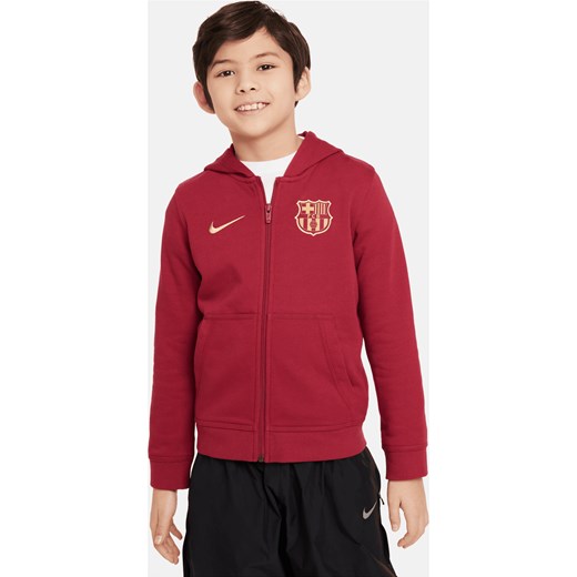 Piłkarska bluza z kapturem i zamkiem na całej długości dla dużych dzieci (chłopców) Nike FC Barcelona Club - Czerwony ze sklepu Nike poland w kategorii Bluzy chłopięce - zdjęcie 169756227
