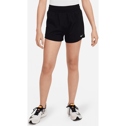 Spodenki treningowe z tkaniny z wysokim stanem dla dużych dzieci (dziewcząt) Nike Dri-FIT One - Czerń ze sklepu Nike poland w kategorii Spodenki dziewczęce - zdjęcie 169756388
