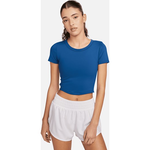 Damska koszulka o skróconym kroju z krótkim rękawem Dri-FIT Nike One Fitted - Niebieski ze sklepu Nike poland w kategorii Bluzki damskie - zdjęcie 169756488