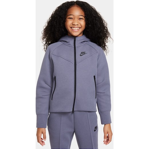 Rozpinana bluza z kapturem dla dużych dzieci (dziewcząt) Nike Sportswear Tech Fleece - Szary ze sklepu Nike poland w kategorii Bluzy dziewczęce - zdjęcie 169756575