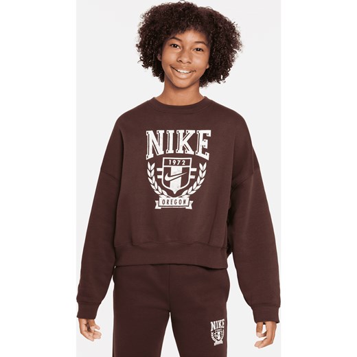 Bluza dresowa oversize z dzianiny z półokrągłym dekoltem dla dużych dzieci (dziewcząt) Nike Sportswear - Brązowy ze sklepu Nike poland w kategorii Bluzy dziewczęce - zdjęcie 169756586