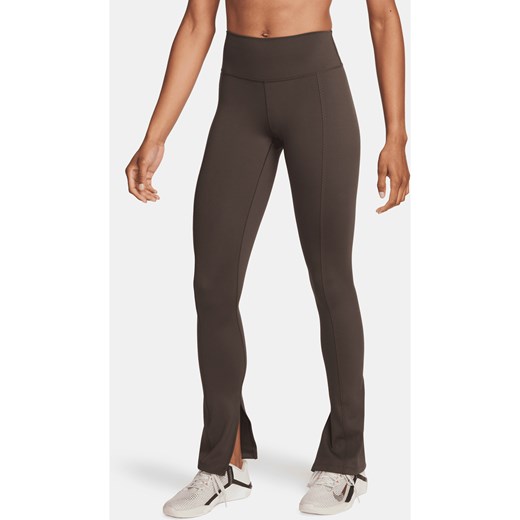 Damskie legginsy o pełnej długości z wysokim stanem i rozcięciem u dołu Nike One - Brązowy ze sklepu Nike poland w kategorii Spodnie damskie - zdjęcie 169756658
