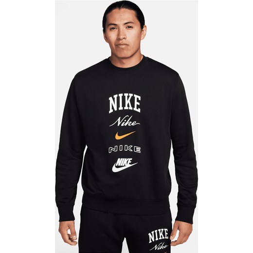 Męska bluza dresowa z długim rękawem i półokrągłym dekoltem Nike Club Fleece - Czerń ze sklepu Nike poland w kategorii Bluzy męskie - zdjęcie 169756825