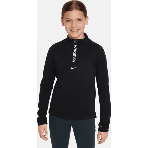 Dziewczęca koszulka z długim rękawem i zamkiem 1/2 Dri-FIT Nike Pro - Czerń ze sklepu Nike poland w kategorii Bluzki dziewczęce - zdjęcie 169758567