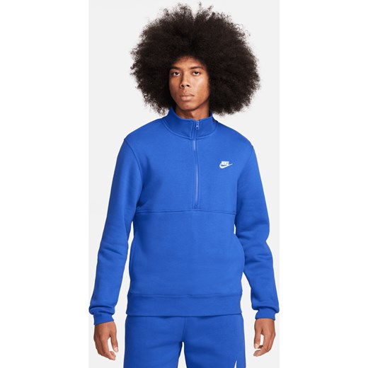 Męska szczotkowana bluza z zamkiem 1/2 Nike Sportswear Club - Niebieski ze sklepu Nike poland w kategorii Bluzy męskie - zdjęcie 169758747