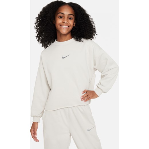 Bluza dresowa z półokrągłym dekoltem dla dużych dzieci (dziewcząt) Dri-FIT Nike Sportswear - Szary ze sklepu Nike poland w kategorii Bluzy dziewczęce - zdjęcie 169759249