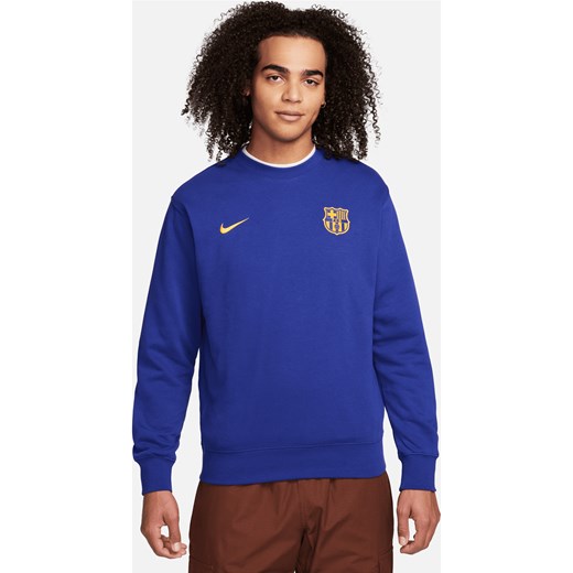 Męska piłkarska bluza dresowa z półokrągłym dekoltem Nike FC Barcelona Club - Niebieski ze sklepu Nike poland w kategorii Bluzy męskie - zdjęcie 169759299