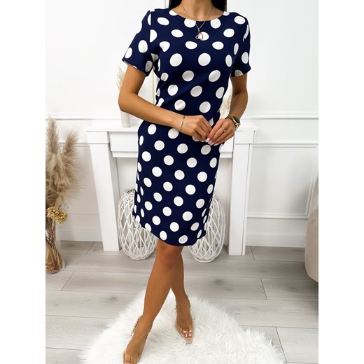 Sukienka Modnakiecka.pl prosta z okrągłym dekoltem midi z krótkim rękawem klasyczna 