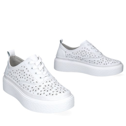 Białe sneakersy damskie ze skóry, Sneakersy, GG0003-01 39 Konopka Shoes