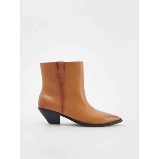 Reserved - Skórzane botki na obcasie - brązowy Reserved 39 Reserved