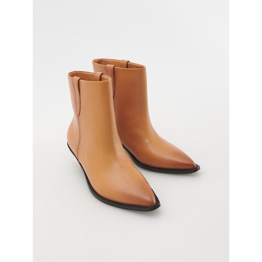 Reserved - Skórzane botki na obcasie - brązowy Reserved 39 Reserved