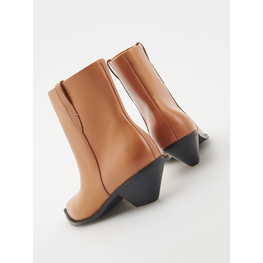 Reserved - Skórzane botki na obcasie - brązowy Reserved 41 Reserved