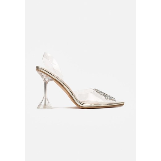 Złote Sandały z Transparentną Cholewką z Obcasem Typu Klepsydra i Cyrkoniami 36 born2be.pl promocyjna cena