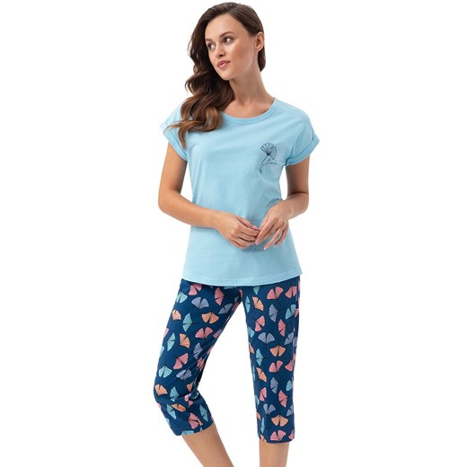 Bawełniana piżama damska niebieska w liście 687, Kolor niebiesko-granatowy, Rozmiar M, Luna ze sklepu Intymna w kategorii Piżamy damskie - zdjęcie 169782427
