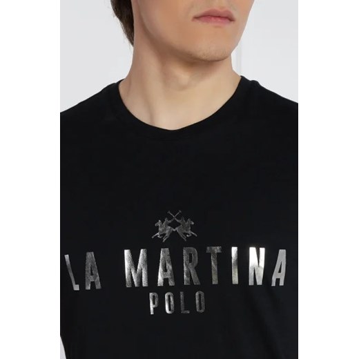 La Martina t-shirt męski czarny z bawełny z krótkim rękawem 