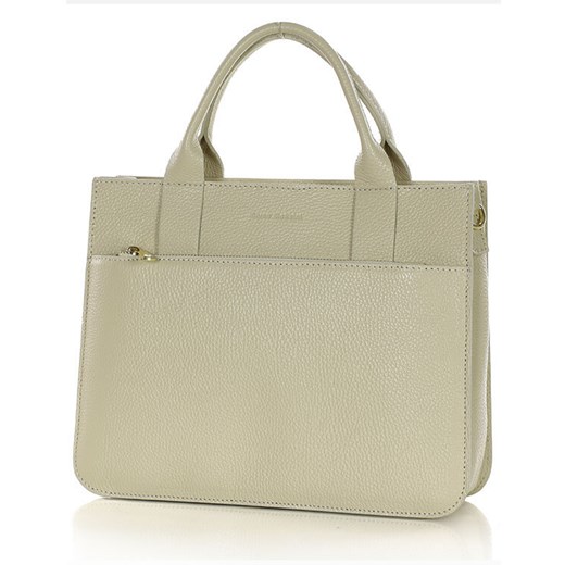 Kuferek do ręki skórzana torebka na szerokim pasku satchel bag - MARCO MAZZINI kremowy beż ze sklepu Verostilo w kategorii Kuferki - zdjęcie 169785725
