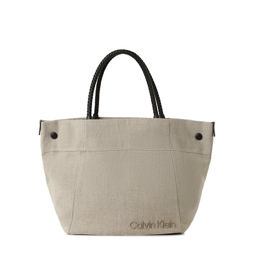 Calvin Klein Damska lniana shopperka Kobiety len beżowy jednolity ze sklepu vangraaf w kategorii Torby Shopper bag - zdjęcie 169785895