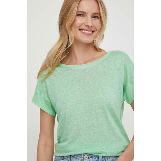 Pepe Jeans t-shirt lniany kolor zielony ze sklepu ANSWEAR.com w kategorii Bluzki damskie - zdjęcie 169786805