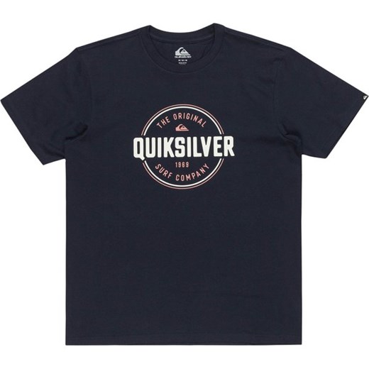 T-shirt męski czarny Quiksilver z napisami z krótkim rękawem 