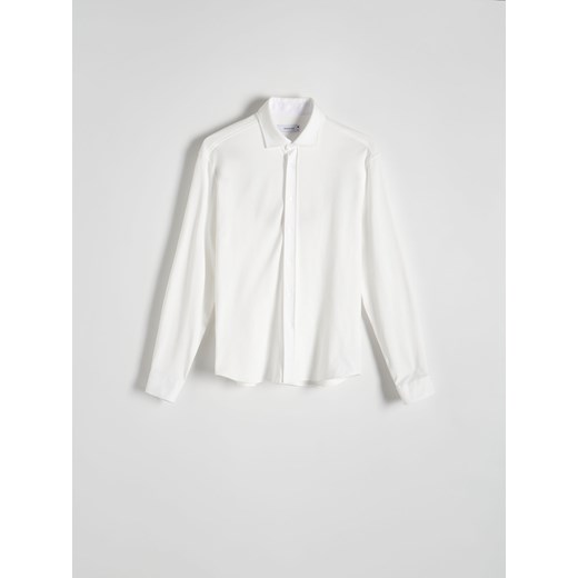 Reserved - Dzianinowa koszula slim fit - biały Reserved M Reserved