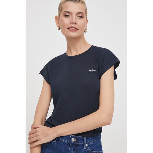 Pepe Jeans t-shirt bawełniany damski kolor granatowy ze sklepu ANSWEAR.com w kategorii Bluzki damskie - zdjęcie 169793815