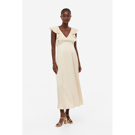 H & M - MAMA Sukienka z falbanami - Beżowy ze sklepu H&M w kategorii Sukienki ciążowe - zdjęcie 169801176