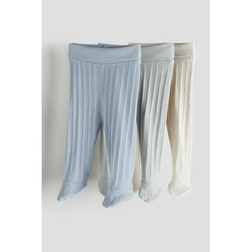 H & M - Bawełniane legginsy w prążki 3-pak - Niebieski ze sklepu H&M w kategorii Spodnie i półśpiochy - zdjęcie 169801196