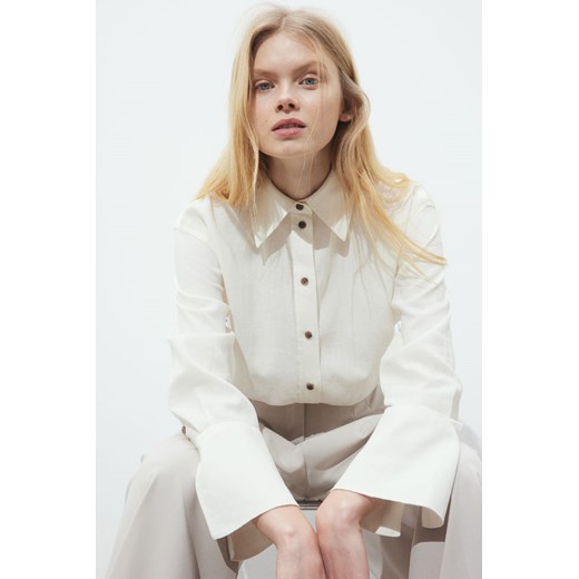 H & M - Koszula oversize z domieszką lnu - Biały ze sklepu H&M w kategorii Koszule damskie - zdjęcie 169801228